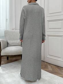 EURMUSE Abito maxi in maglia morbida con collo alla polo - Grigio - Visualizzare 4