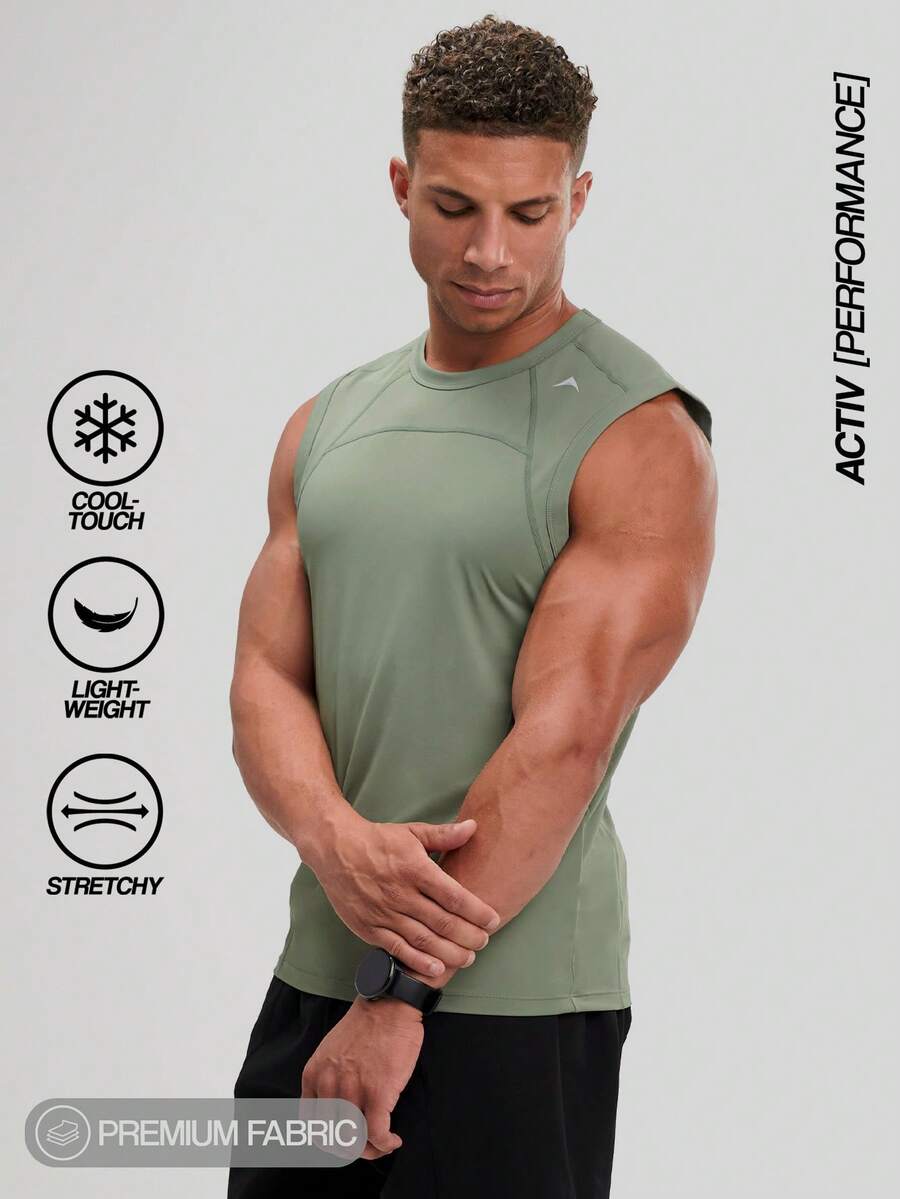 ARC Activewear 夏季男士无袖背心跑步健身运动背心,高弹透气吸汗,圆领背心 - 綠色 - 查看 1