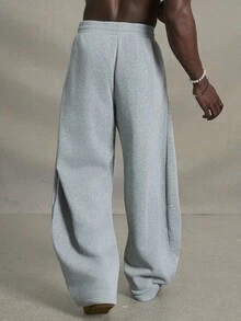 PAVTROS 男士纯色抽绳腰口袋休闲宽松运动裤，宽松灰色运动裤，适合返校季穿着