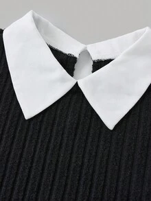 SHEIN Tween Girls Ribbed Collared Shirt & Flare Pants Co-Ord Set, Elegant For Commute And Back To School