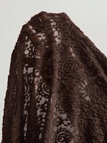 Bohemela 休闲针织蕾丝鸡心领长袖修身女上衣 - 棕色 - 查看 8