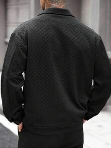 Manfinity Homme Men's Plus Size Jacket, Men's Buttoned Front Long Sleeve Pocket Simple Jacket, Casual Everyday Wear, Men's Jacket, Fall & Winter Edition Men's Jacket, Boyfriend Gift, Warm Long Sleeve Casual Jacket For Going Out, Men's Black Jacket, Men's Casual Jacket, Men's Shacket Textured Jacket For Men Black Jacket For Men Men Overshirt Loose Fit Jacket Men Shacket Designer Jacket - Black - View 2