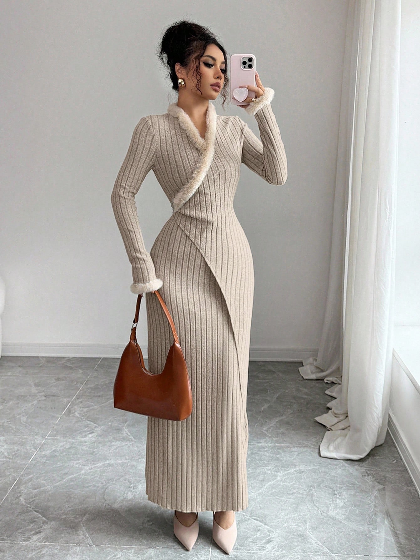 فستان صلب اللون مناسب للنساء، أنيق وأنيق للارتداء...