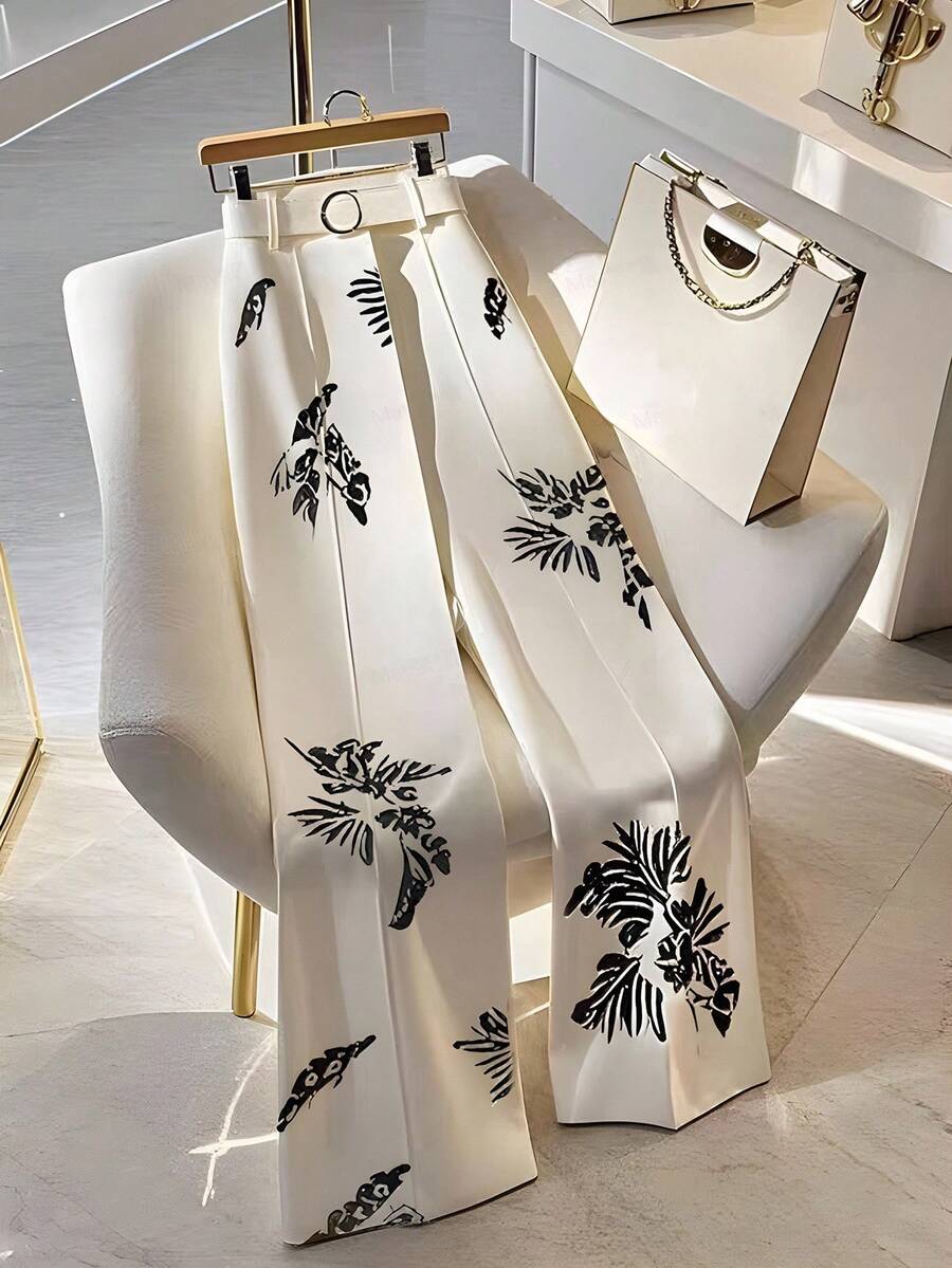 GlowEve Floral Print Wide Leg Pants - Multicolor - View 1