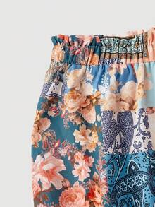 SHEIN MOD 复古拼布佩斯利花纹半身裙，多层裙摆，西部波西米亚风格，70年代复古风，千禧年风格，适合约会、派对、宫廷、节日、生日、舞会等场合，冬季、圣诞节、新年、感恩节等节日穿着。 - 彩色 - 查看 3