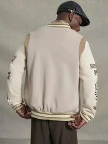 PAVTROS Veste de baseball pour hommes à imprimé contraste couleur patchwork, slogan et lettre, pour l'automne/l'hiver, la sortie, le streetwear. Veste color block manches longues de baseball. Idéal pour offrir à des amis, un mari ou un petit ami. Veste de sport pour hommes, veste de baseball, veste graphique pour hommes. - Multicolore - Voir 2