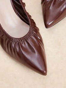 Rosivie Women's Pointed Toe Ruched Kitten Heel Flats, Elegant & Comfortable French Style Slip-On Shoes, Suitable For All Seasons - Coffee Brown - View 10