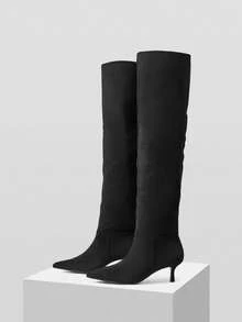 Mnmlis Stivali alti sopra il ginocchio con punta affusolata e tacco alto  nero, alla moda per l'autunno/inverno