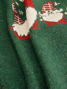 Manfinity VCAY 男士圣诞元素图案针织毛衣，略宽松套头衫，适合秋冬季节，尽显新年魅力 - 綠色 - 查看 9