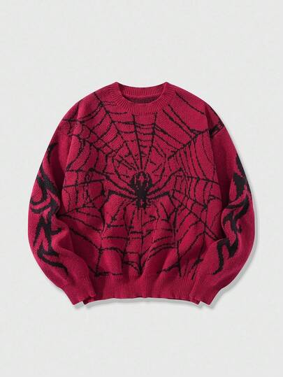 Street Life كنزة صوفية رجالية ذات نسيج جاكار بتصميم شبكة العنكبوت، مناسبة للخريف والشتاء