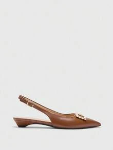 CUCCOO BIZCHIC Women's New Square Buckle Pointed Toe Low Heel Flat Heel Quirky Heel Commuter Style Versatile Comfortable Brown Ladies Flat Slip-On Shoes For Work Outfit - Brown - View 7