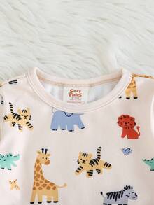 Cozy Pixies Baby Boy Cartoon Animal Print Soft Knit Crew Neck Long Sleeve Top And Elastic Waist Long Pants 2-Piece Snug Fit Pajama Set Dinosaur Pajamas Baby Boy Clothes Dinosaur Baby Pajama Set Baby Pj Set Fall Winter - Multicolor - View 4
