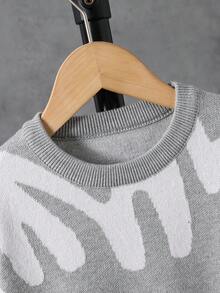 SHEIN Young Boy Fashionable Casual Cute Soft Simple Contrast Color Graphic Knit Long Sleeve Pullover Sweater, Suitable For Home, Daily Wear, School, Outerwear, Party, Autumn/Winter Kids Sweater Toddler Jumper Boy Kids Jumpers 8 Years Old Boy Knitwear White Grey Sweater Kids Fall Grey And White Sweater Childrens Knitwear - Light Grey - View 6