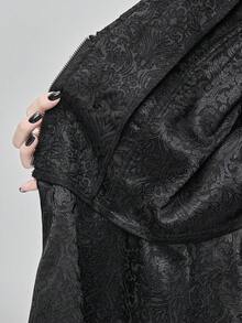 ROMWE EDITION 加大码哥特式深色秋冬褶皱黑色纹理荷叶边领开衫夹克，适合万圣节、圣诞节、派对活动，加大码外套，优雅加大码哥特式女式黑色夹克 - 黑色 - 查看 13