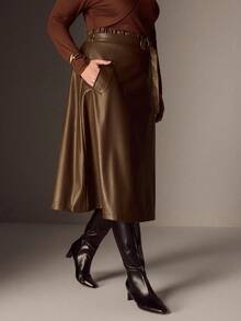 EMERY ROSE Váy nữ cỡ lớn thanh lịch, váy da bóng cổ điển thường ngày, thích hợp để đi làm, trang phục nữ thanh lịch, tiệc trà chiều, váy dự tiệc, phong cách Maillard, cổ điển, trang phục hòa nhạc, toàn màu trắng, trang phục đại học, thu/đông - màu nâu - Xem 6