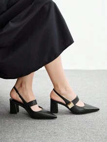 CUCCOO BIZCHIC Square Buckle Fashionable Comfortable Commuter Pointed Toe Chunky High Heel Sandals - Black - View 5