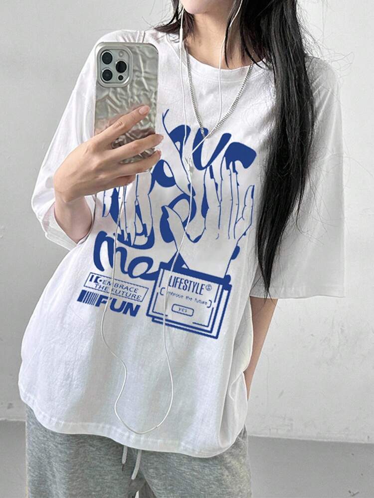 Women's Oversized Street Style T-Shirt With Bold Graphic Print Summer Streetwear