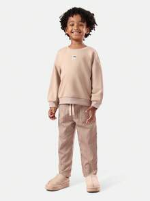 SUMWON Cotton Kids Orange Soda Print Sweatshirt And Striped Pants Set Classic Retro Beverage Design Casual Wear Outfit For Children - Khaki - View 2