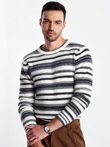 Manfinity CityGents Men's Striped Crew Neck Long Sleeve Casual Sweater, Autumn/Winter - Multicolor - View 3