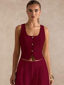 SHEIN BAE Áo vest hở lưng màu trơn gợi cảm thời trang dành cho nữ - Màu Đỏ Sâu - Xem 5