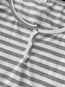 SHEIN 2 件棉质条纹半拉链圆领修身长袖 T 恤，适合青少年、冬季、Y2K 和街头服饰 - 彩色 - 查看 5