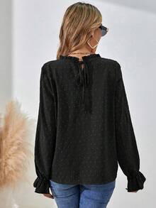 EMERY ROSE Casual Versatile Commute Solid Color Textured Long Sleeve Shirt - Black - View 2