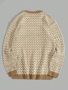 RueChic Men Geometrical Knitted Crew Neck Regular Sweater - Brown - View 2