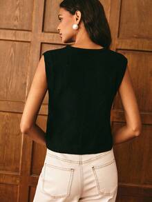 Poéselle 女士纯色金属单排扣休闲针织背心，女士冬季毛衣，女士外出上衣，圣诞毛衣，商务休闲女装，老钱风，优雅女士，经典女士，秋冬款 - 黑色 - 查看 7