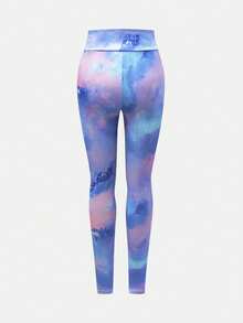 SHEIN 青少年女孩扎染印花瑜伽上衣和裤子套装，柔软透气健身服 - 彩色 - 查看 8