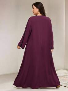 Veilorie 秋季大码女式优雅宽松长袍连衣裙，撞色饰边 - 酒紅色 - 查看 3