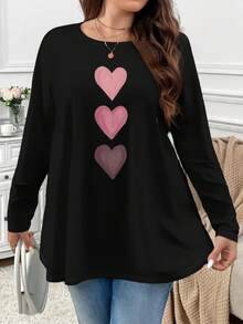 EMERY ROSE Koszulka z nadrukiem w różowe serce Ombre, swobodna, minimalistyczna, z okrągłym dekoltem i dużym rozmiarem, jesień/zima - Wielokolorowe - Zobacz 1