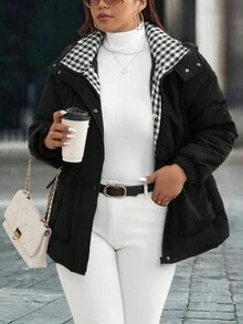 EMERY ROSE Women's Plus Size Casual Hooded Jacket, Autumn/Winter - Black - View 3