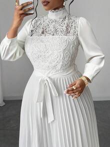 Maweii 大码女式优雅拼接腰部收腰长裙 - 白色 - 查看 3