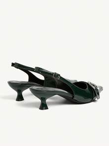 CUCCOO BIZCHIC Women's Pointed Toe Buckle Strap Open Back Kitten Heel Pumps - Dark Green - View 4