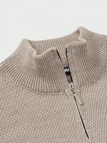 EURMUSE Men Textured Half Zipper Casual AW Regular Sweater - Camel - View 7