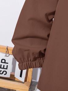 SHEIN 2 件套青少年男孩半拉链连帽夹克和慢跑裤套装，秋冬休闲运动风格 - 棕色 - 查看 4