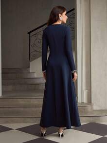 ZEYLAH Elegant Minimalist Rhinestone Embellished Long Dress For Women - Royal Blue - View 3