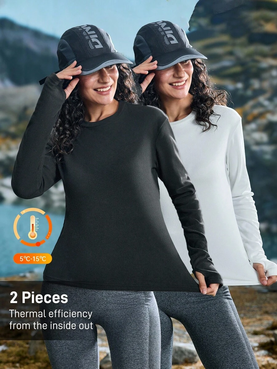 In My Nature Women's Solid Color Round Neck Long Sleeve Casual Fitness Outdoor T-Shirt Fitted Shirt