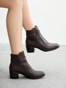 CUCCOO BIZCHIC 时尚百搭通勤简约舒适百搭海军蓝条纹粗跟踝靴