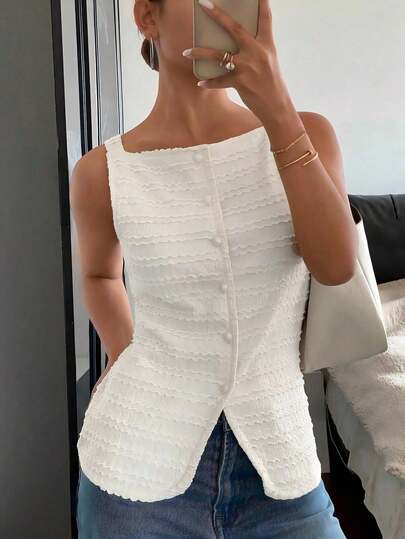 Siren Gaze Kvinnor fyrkantig krage ärmlös elegant blus