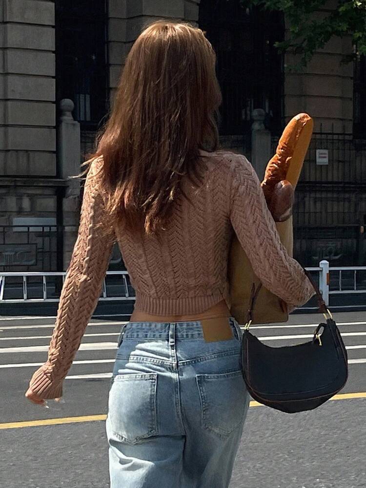 Sexy Cutout V-Neck Cropped Twist Front Sweater For Women