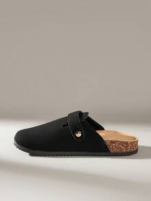 Solecia 女士厚底交叉带复古扣黑色凉鞋，休闲度假风格 - 黑色 - 查看 3