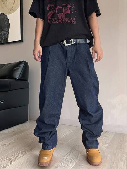 Claim Dot 男士深蓝色休闲直筒牛仔裤