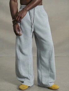 PAVTROS 男士纯色抽绳腰口袋休闲宽松运动裤，宽松灰色运动裤，适合返校季穿着