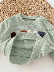 SHEIN Newborn Baby Letter Embroidered Sweatshirt And Sweatpants Set - Mint Green - View 5