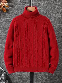 SHEIN Áo len chui đầu tay dài cổ cao đa năng thoải mái thường ngày cho bé trai tuổi teen, quần áo thu đông cho bé gái - Đỏ - Xem 6