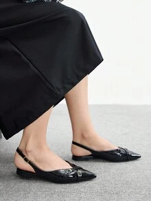 CUCCOO BIZCHIC 黑色尖头简约露背平底鞋，时尚百搭，通勤必备 - 黑色 - 查看 5
