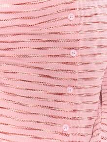 MUSERA Asymmetric Button Down Long Sleeve Stripe Ribbed Crew Neck Top Old Money Cute Country Cottage Core Casual Lounge For Women Butterscotch  ,Elegant Festive, Holidays Spring Summer - Pink - View 6