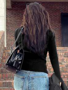 DAZY Women Short Sleeve Sweater, Polo Collar Knit Top With Half-Zip Front Summer Fall - Black - View 2