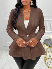 SOLERSUN Elegant Solid Color Textured Waist Jacket For Commuting, Autumn - Mocha Brown - View 4